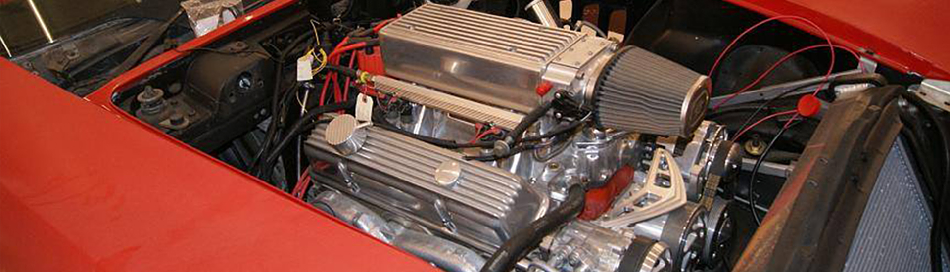 Engine with Air Filter in Red Corvette